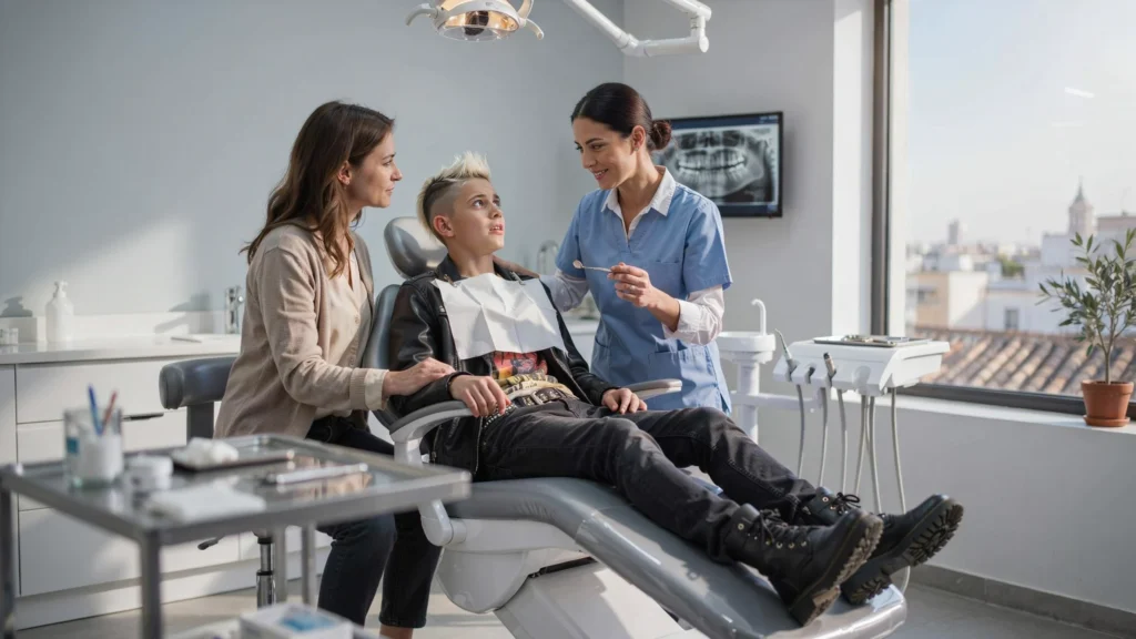 Jeune ado punk très effrayé par sa gentille dentiste francophone à Madrid