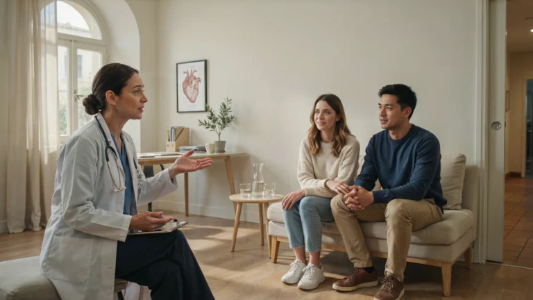 a young couple of expats consulting an english-speaking doctor in Porto