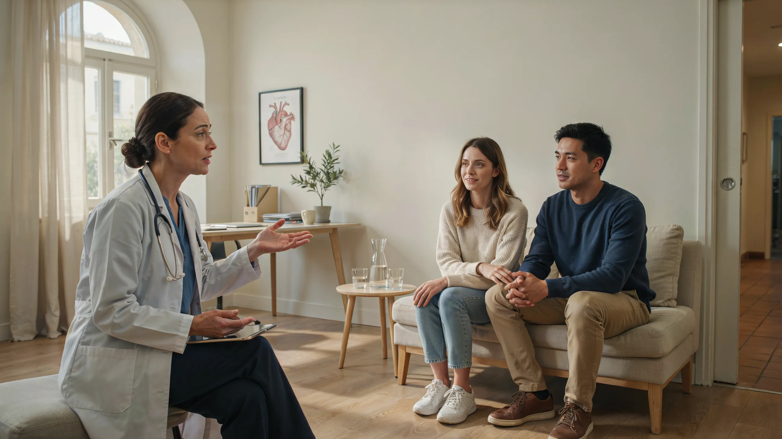 a young couple of expats consulting an english-speaking doctor in Porto