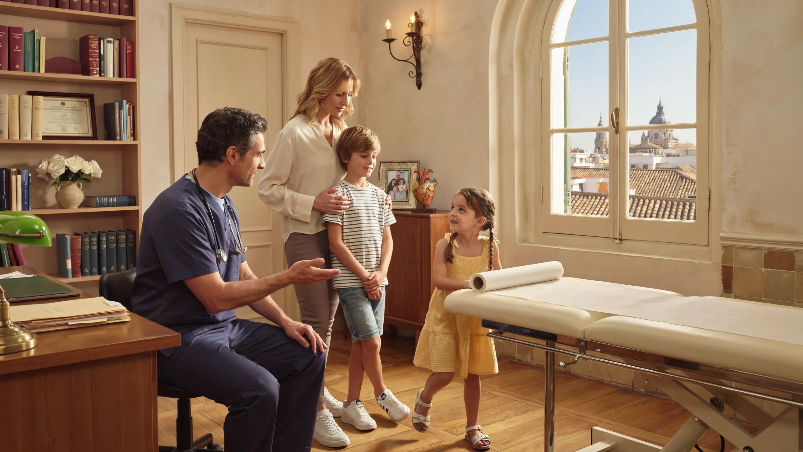 Mother and two children consult their English-speaking doctor in Madrid